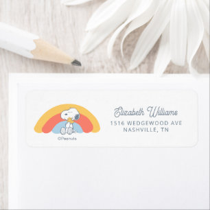Etiqueta de Baby Shower Arcoíris de Snoopy y Woods