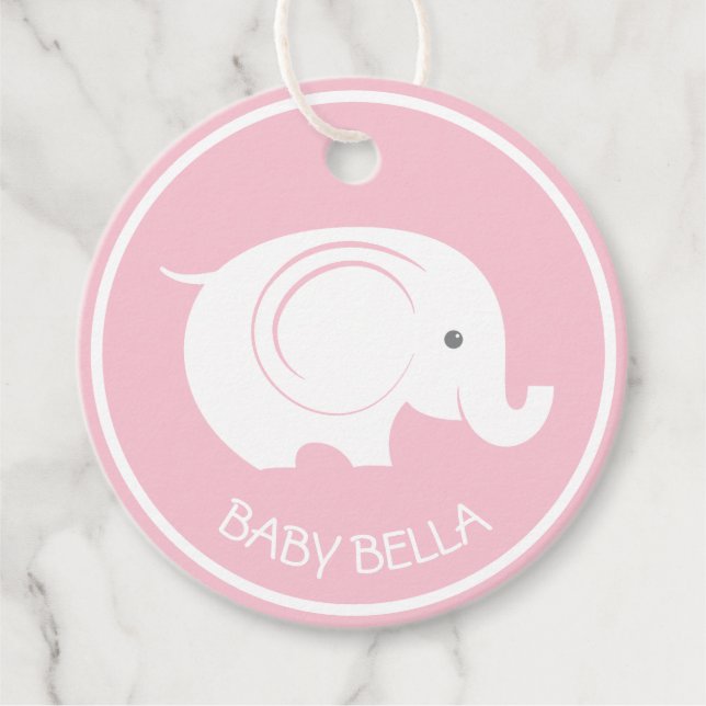 Etiqueta de Baby Shower con elefante para Chica (Anverso)