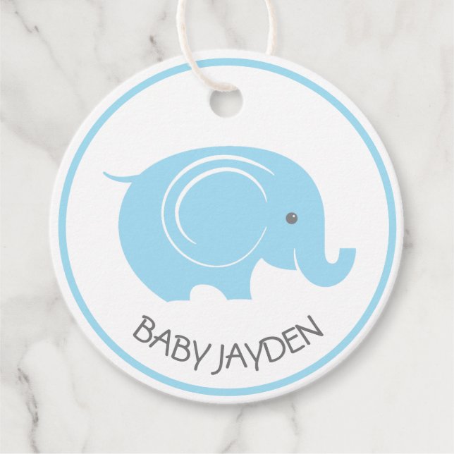 Etiqueta de Baby Shower con elefante para niño (Anverso)