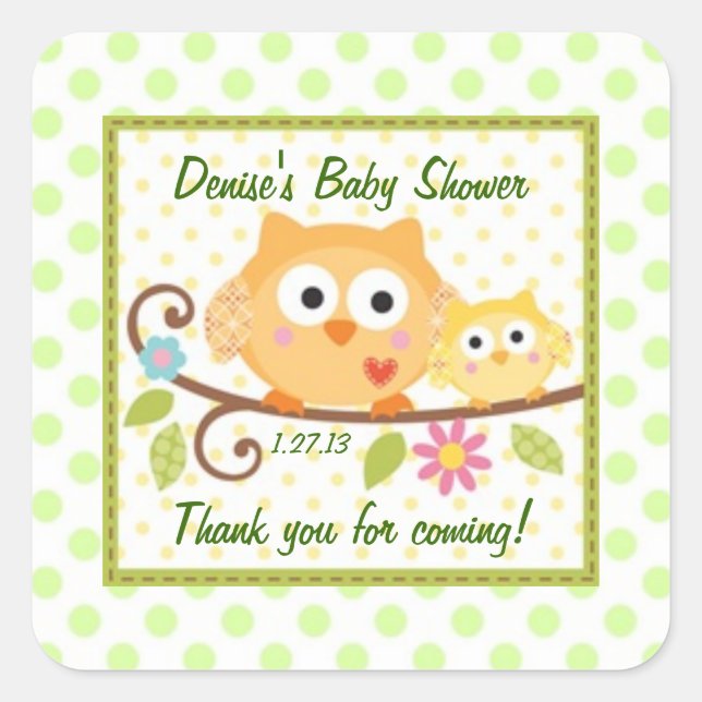Etiqueta de Baby Shower de búhos cutos (Anverso)