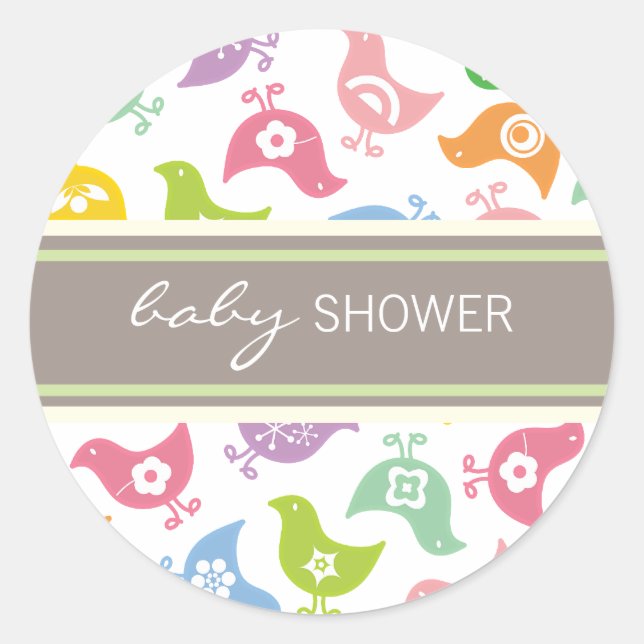 Etiqueta de Baby Shower de chicles arco iris retro (Anverso)