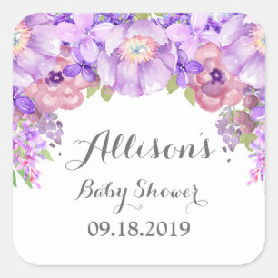 Etiqueta de Baby Shower de color morado de lavanda