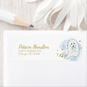 Etiqueta de Baby Shower de Halloween de Fantasma E
