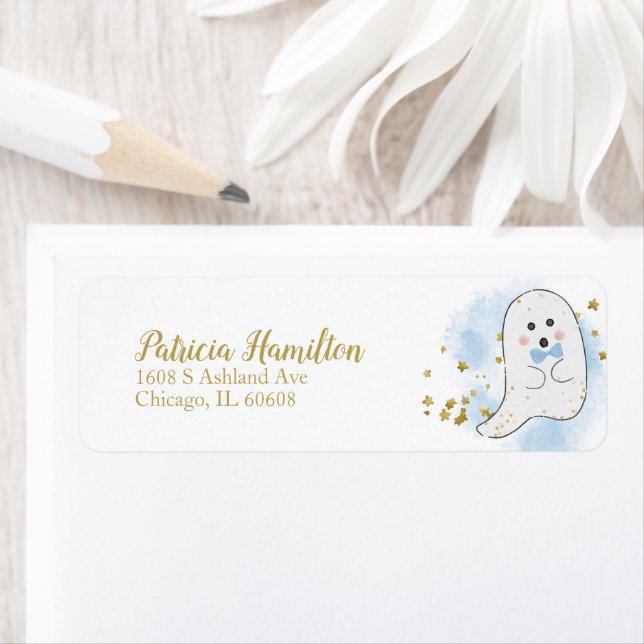 Etiqueta de Baby Shower de Halloween de Fantasma E (In situ)