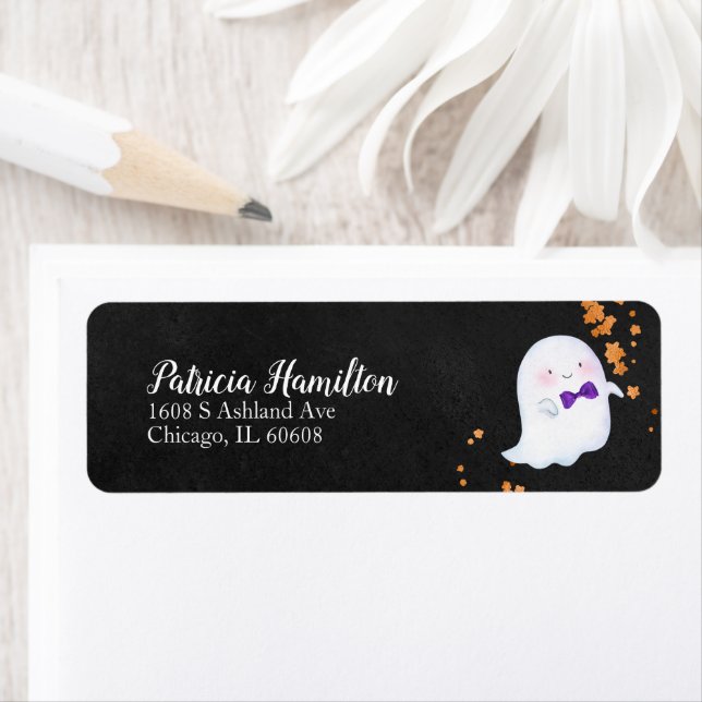Etiqueta de Baby Shower de Halloween de Fantasma E (In situ)