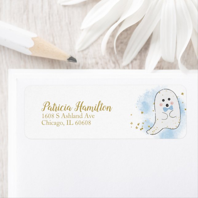 Etiqueta de Baby Shower de Halloween Fantasma Enca (In situ)