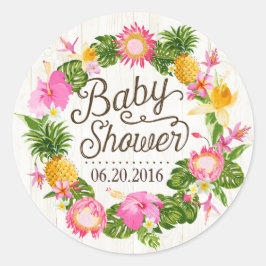 Etiqueta de Baby Shower de Luau Hawaiian Rustic Be