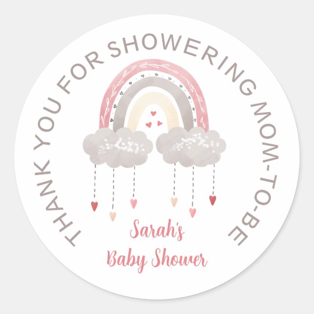 Etiqueta de Baby Shower del arco iris bohemio (Anverso)