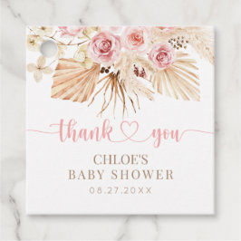 Etiqueta de Baby Shower del Boho Pampas rosa flora