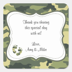 Etiqueta de Baby Shower Favorito de Camuflaje Verd