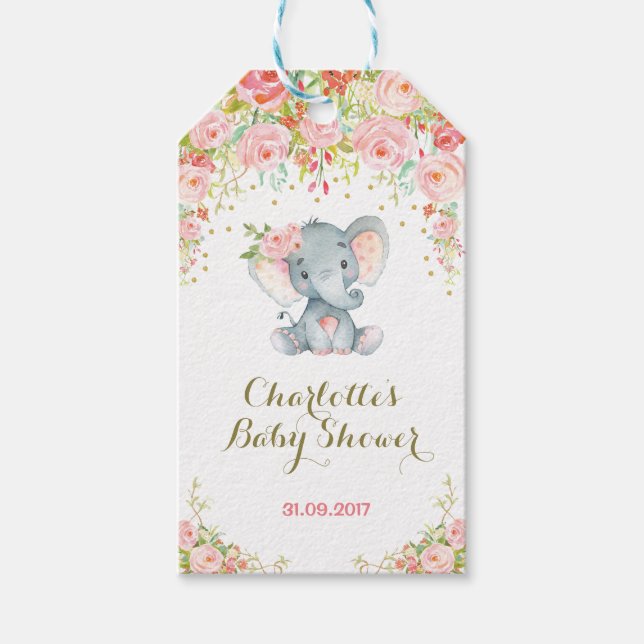 Etiqueta de Baby Shower Favorito de Elefante Flora (Anverso)