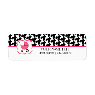 Etiqueta de Baby Shower - Houndstooth y rosas