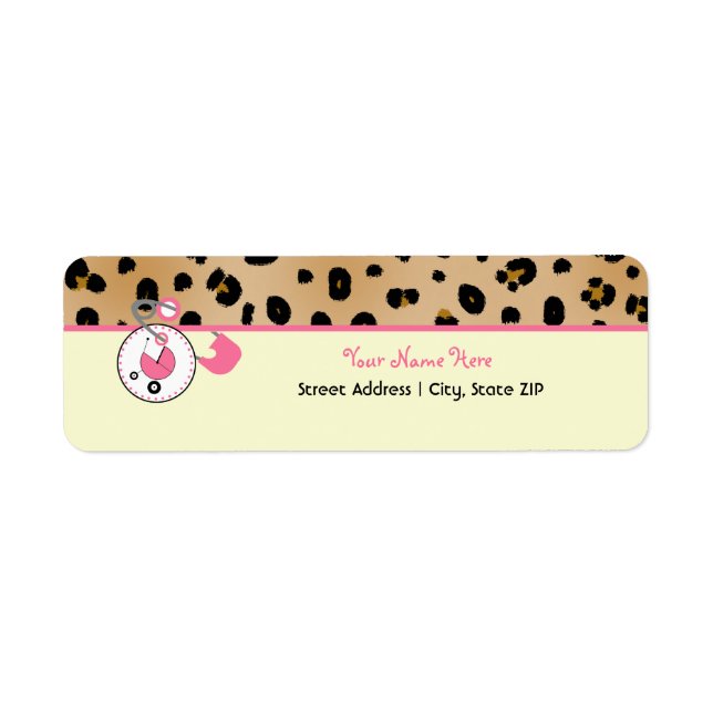 Etiqueta de Baby Shower - Leopard Print & Diaper P (Frente)