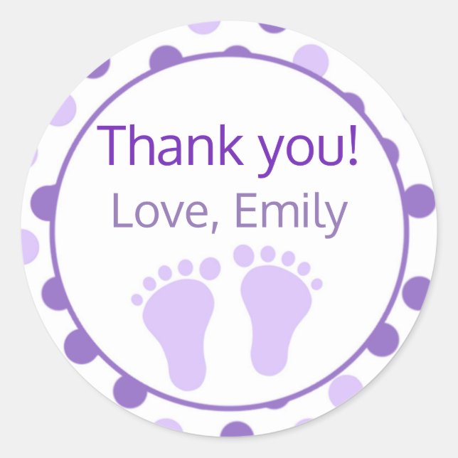 Etiqueta de Baby Shower Little Feet Purple Lavende (Anverso)