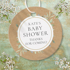 Etiqueta de baby shower rústica con vegetación en 