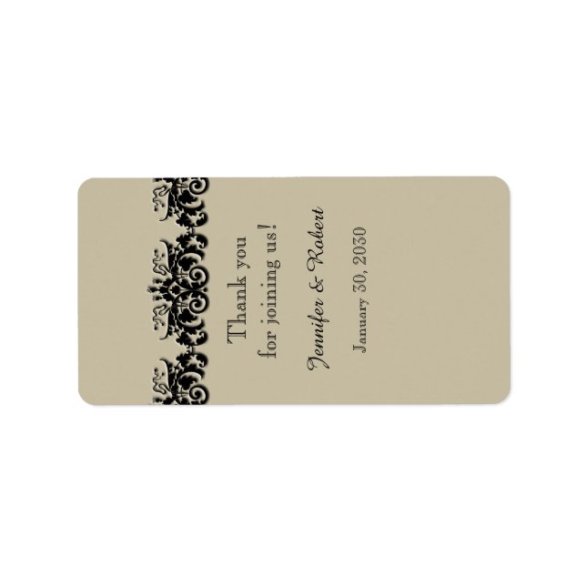 Etiqueta de balde con Boda floral negro y crema (Frente)