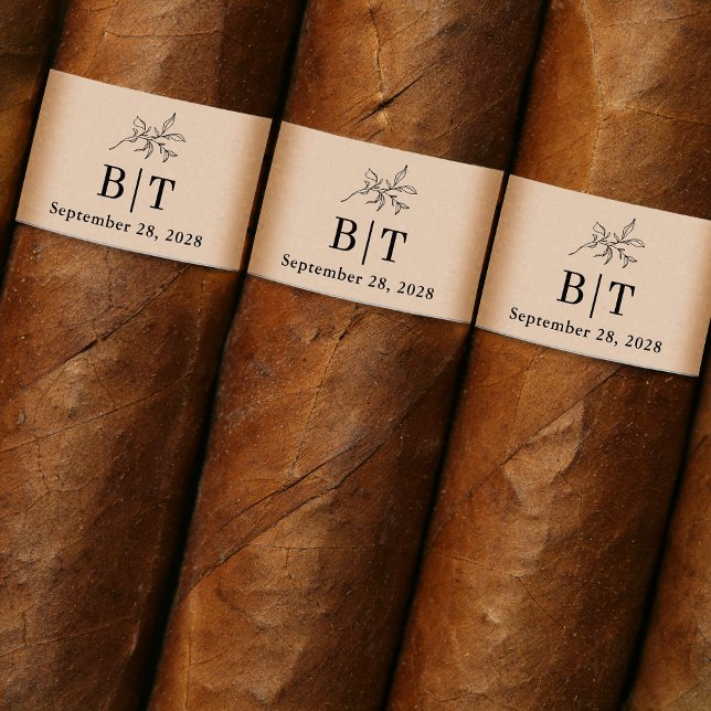 Etiqueta de banda de cigarro Boda beige de otoño (Create custom cigar labels for your wedding or engagement.)