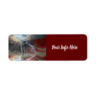 Etiqueta de bandera estadounidense para oso polar 