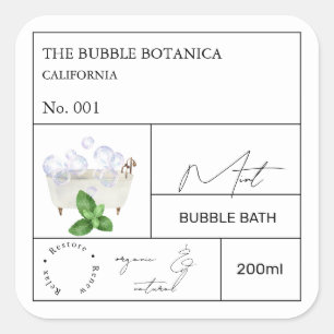 Etiqueta de Baño de Burbujas de Menta de Botica