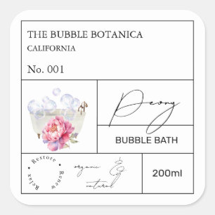 Etiqueta de Baño de Burbujas de Peonía de Botica
