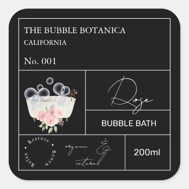 Etiqueta de Baño de Burbujas de Rosa de Botica (Anverso)