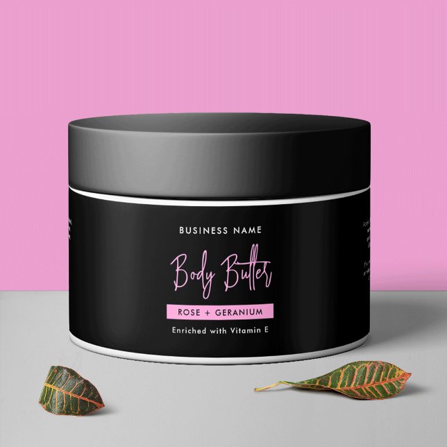 Etiqueta de barra estética del cuerpo del baño neg (Trendy Black and Pink Skincare Cosmetic Jar Waterproof Product Label)