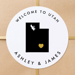 Etiqueta de bienvenida de boda de Utah, dorado y n