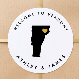 Etiqueta de bienvenida de boda de Vermont, negra, 