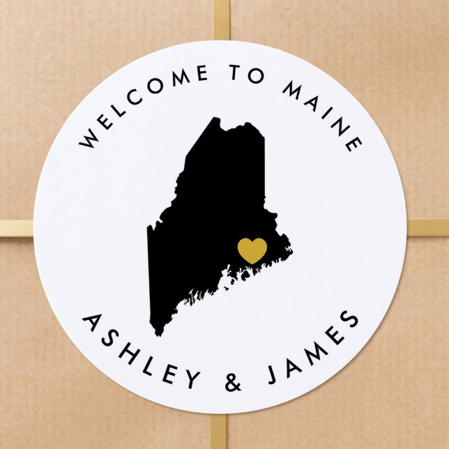 Etiqueta de bienvenida para boda con mapa de Maine (Subido por el creador)
