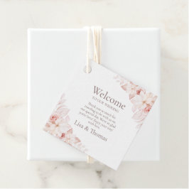 Etiqueta de bienvenida para boda de rosas de tono 