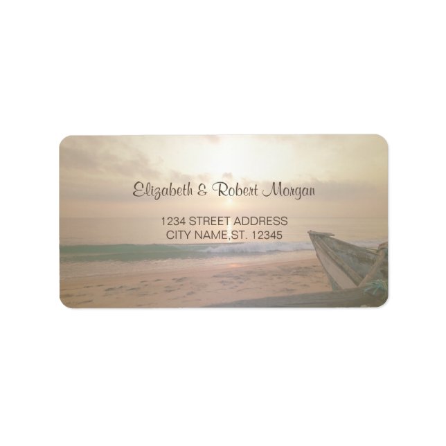 Etiqueta de Boda al Atardecer en la Playa (Frente)