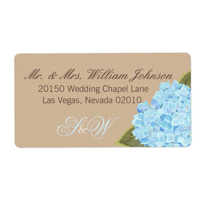 Etiqueta de Boda Blue Hydrangea Bouquet (Frente)