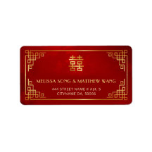 Etiqueta de Boda China Roja Dorada