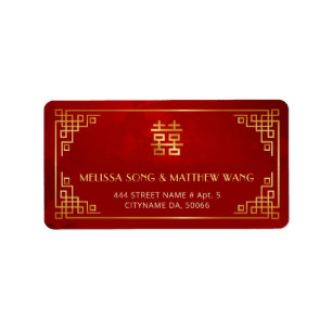 Etiqueta de Boda China Roja Dorada