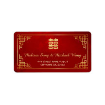 Etiqueta de Boda China Roja Dorada