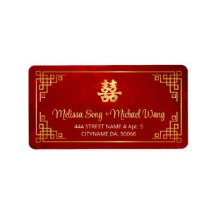 Etiqueta de Boda China Roja Dorada
