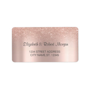 Etiqueta de boda con brillo dorado rosa elegante B
