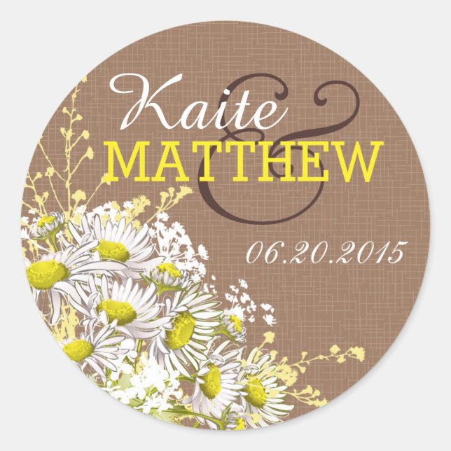 Etiqueta de Boda Daisies y Burlap (Anverso)