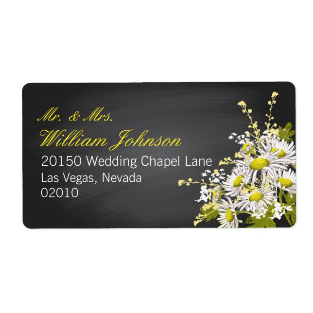 Etiqueta de Boda Daisies y Chalkboard (Frente)