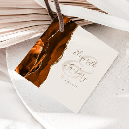 Etiqueta de boda de ágata geoda quemada naranja do