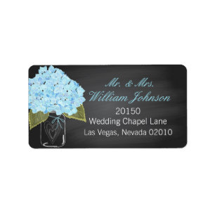 Etiqueta de Boda de Blue Hydrangea Jar Chalkboard