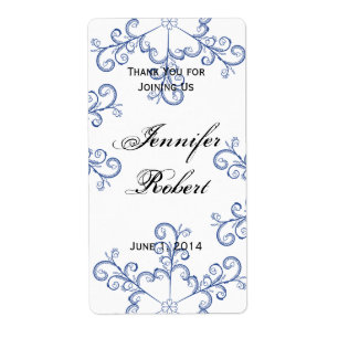 Etiqueta de Boda de copo de nieve del corazón azul