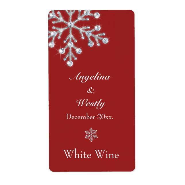Etiqueta de Boda de copo de nieve para invierno (Frente)