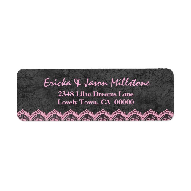 Etiqueta de Boda de encaje gris y rosa V09 (Frente)