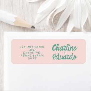 Etiqueta de Boda de escritura a mano rosa y verde