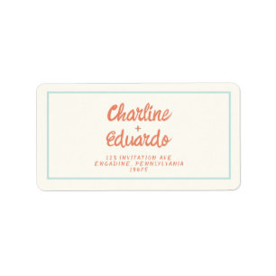 Etiqueta de Boda de escritura roja retro azul