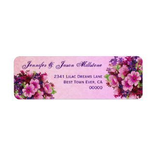 Etiqueta de Boda de flores rosa y morado de época