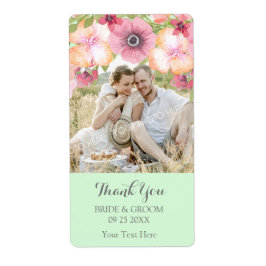 Etiqueta de Boda de fotos de color verde rosa rosa