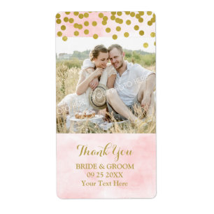 Etiqueta de Boda de fotos de puntos dorados de col