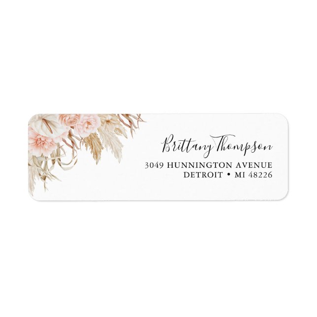 Etiqueta de boda de hierba de Pampas Boho floral (Frente)